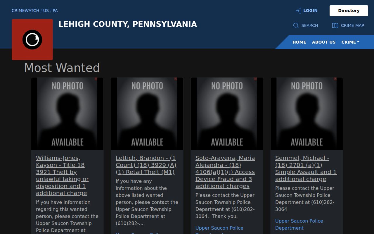 Lehigh County CRIMEWATCH most wanted agency-posted listings